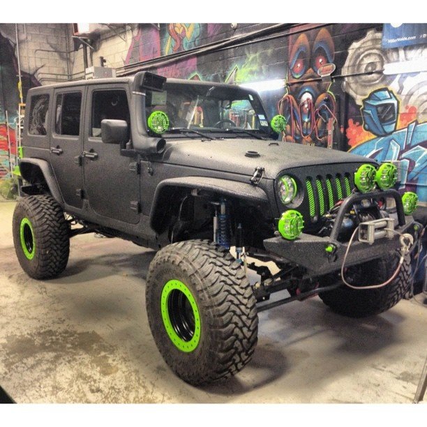 Black Jeep With Green Accents